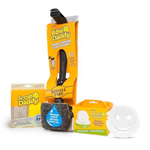 Scrub Daddy Haushaltsreinigungszubehör – Das Mikrofaser-Grill-Set enthält 2 Mikrofaser-Handtücher, 1 Grillbürste und PowerPaste-Reinigungspaste mit 1 Scheuerschwamm von Scrub Daddy