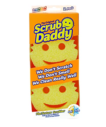 Scrub Daddy Original Spülschwamm, Reinigungsschwamm Smiley Form - Putzschwamm mit Texturveränderung, kratzfreier Schwamm Küche, Scheuerschwamm, Schmutzradierer, spülmaschinenfest - 2er-Pack Gelb von Scrub Daddy
