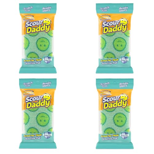 Scrub Daddy Scour Daddy Essentials, Scheuerschwämme, Kratzfreie Scheuerpads, Extra Starke Reinigungspads für Geschirr, Alternative zu Metallscheuern, Spülschwämme zum Abwaschen, 4er-Pack von Scrub Daddy