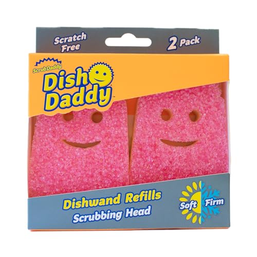 Scrub Daddy Spülstab-Schwamm-Ersatzköpfe, Seifenspender-Scheuerbürste, Texturwechsel-Spülbürste mit Flüssigkeitsspender, Bürsten mit Schaber und abnehmbaren Kopfschwämmen, 2 Stück Rosa von Scrub Daddy