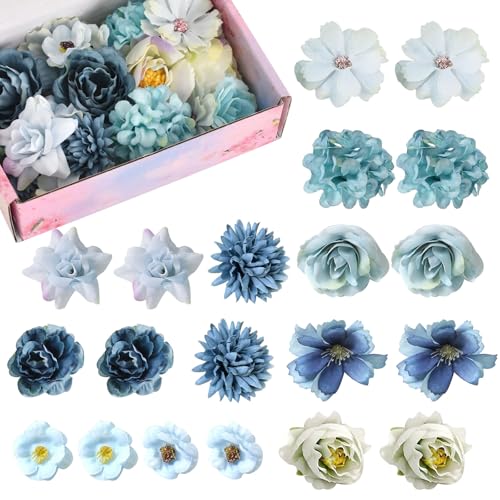 Sctmda Kunstblumen Blumenköpfe 20 Stück Kunstblumen Basteln Blau Klein Kunstblumenköpfe Künstliche Blume Blütenköpfe Deko Klein Blumenköpfe Blütenköpfe Deko Mini Künstliche Blumen für DIY Hochzeit von Sctmda