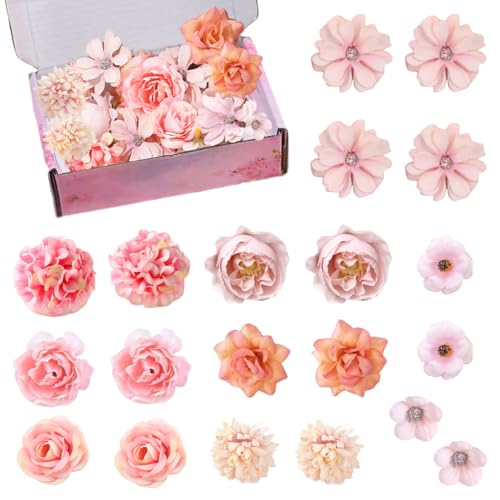 Sctmda Kunstblumen Blumenköpfe 20 Stück Kunstblumen Basteln Rosa Klein Kunstblumenköpfe Künstliche Blume Blütenköpfe Deko Klein Blumenköpfe Blütenköpfe Deko Mini Künstliche Blumen für DIY Hochzeit von Sctmda