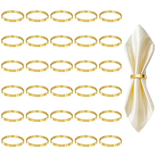 Sctmda Serviettenringe Set 30 Stück Metall Servietten Ringe Gold Rotundity Gold Napkin Rings Elegante Serviettenschnallen Set Metall Serviettenring Halter Schnallen für Hochzeiten Partys Abendessen von Sctmda