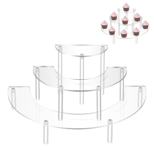 Sctmda Treppe Display Regal 3-Stufiger Acryl Riser Display Ständer Transparente Acryl Display Riser Regal Acryl Kuchen Riser Halbkreis Cupcake Stand Dessert Ständer 3 Tier Cupcake Ständer von Sctmda