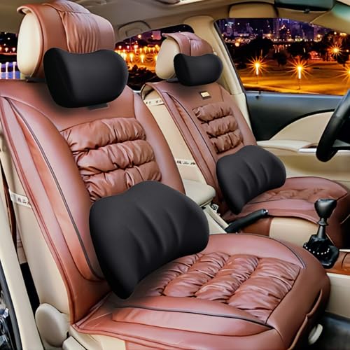 SculifyVita 2-Pack Auto Nackenkissen, Weichheit Auto Kopfstütze Kissen zum Fahren mit verstellbarem Riemen, 100% Memory Foam und atmungsaktiver Abnehmbarer Abdeckung (schwarz) von SculifyVita