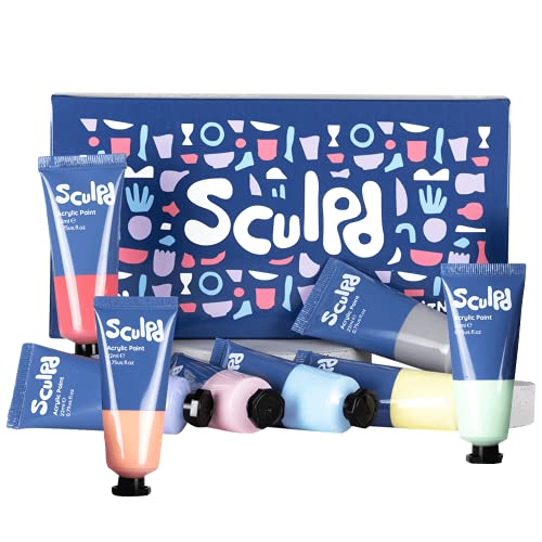 Sculpd Pastell Töne Acrylfarben-Set - 8 x 22ml ungiftige, dicke Farben für Holz, Ton, Töpferwaren, Leinwand, Stoff, Steine. Kräftige Farben mit hoher Deckkraft, ideal für verschiedene Bastelprojekte. von Sculpd
