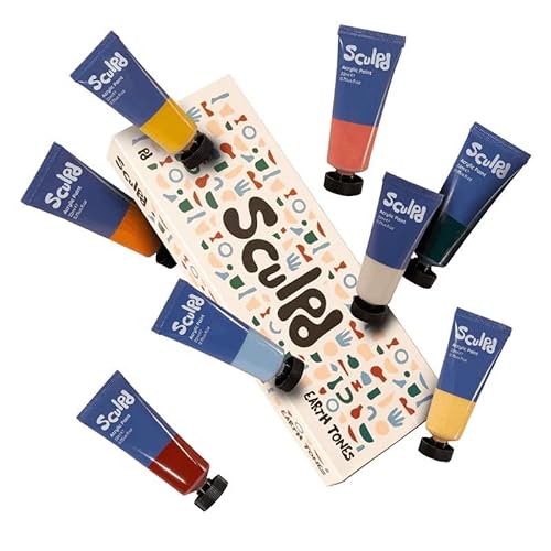 Sculpd Erdtöne Dicke Acrylfarbe Set - Professionelles Acrylfarbset mit 8 x 22ml ungiftigen Farben für Holz, lufttrocknenden Ton, Keramik, Leinwand, Basteln, Stoff, Steine - kräftige Farben von Sculpd