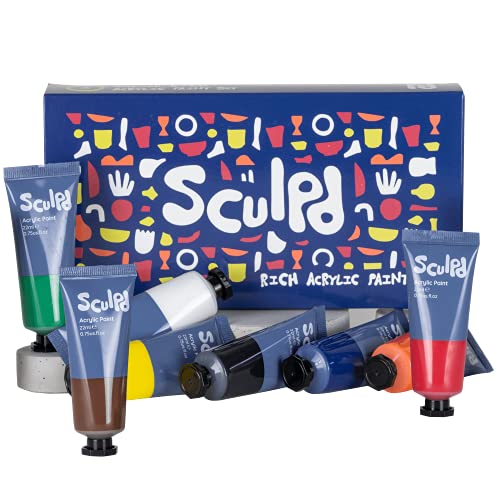Sculpd Sattes Töne Basis Acrylfarben Set - Professionelles Acrylfarben-Set mit 8 x 22 ml ungiftiger Farbe für Holz, lufttrocknenden Ton, Keramik, Leinwand, Basteln, Stoff, Steine - Klassische Farben von Sculpd