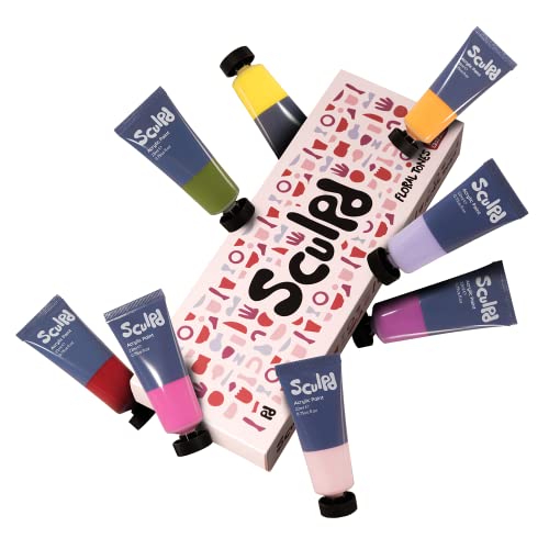 Sculpd Floral Tones Dickes Acrylfarbe Set - Professionelles Acrylfarbset mit 8 x 22 ml ungiftigen Farben für Holz, lufttrocknenden Ton, Keramik, Leinwand, Basteln, Stoff, Steine von Sculpd
