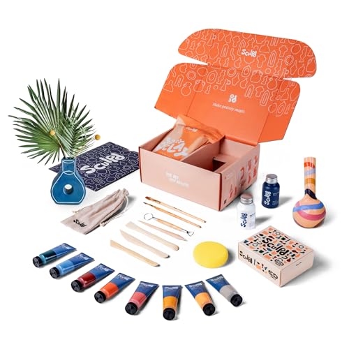 Sculpd Töpferei-Starter-Set – komplettes lufttrocknender Ton + Malanfänger-Set für 2 Erwachsene: Enthält Modellierwerkzeuge, Acrylfarbe, Pinsel, einfache Anleitung, Video-Tutorial und mehr – Geschenk von Sculpd