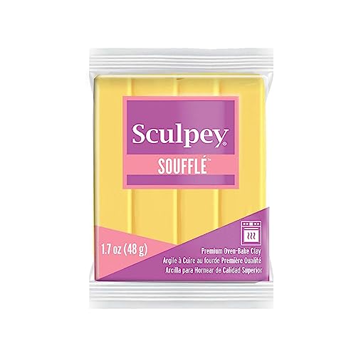 polyform Sculpey Soufflé™ Polymer-Ofen-Backton, Kanariengelb, ungiftig, 48 ml, ideal für Schmuckherstellung, Urlaub, DIY, gemischte Medien und mehr. Hochwertiger, leichter Ofen-Backton von polyform