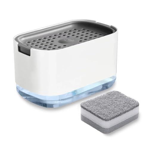 Soap Pump Dispenser 2 in 1 Soap Dispenser + Sponge Support, Sink Soap, Liquid Dispenser, Kitchen Detergent Press Box, Suitable for Families, Hotels, Kitchens, Bathrooms and Sinks (White) von Scuvleos
