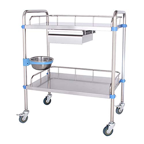 2-lagiger Servierwagen aus Edelstahl, mobiler Servierwagen mit Schubladen und leisem omnidirektionalem Rad,Drawer *1-80x48x86cm von SdaryWare