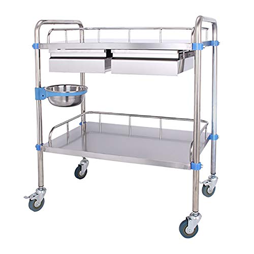 2-lagiger Servierwagen aus Edelstahl, mobiler Servierwagen mit Schubladen und leisem omnidirektionalem Rad,Drawer *2-80x48x86cm von SdaryWare