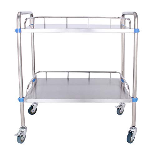 2-lagiger Servierwagen aus Edelstahl, mobiler Servierwagen mit Schubladen und leisem omnidirektionalem Rad,Without Drawer-80x48x86cm von SdaryWare