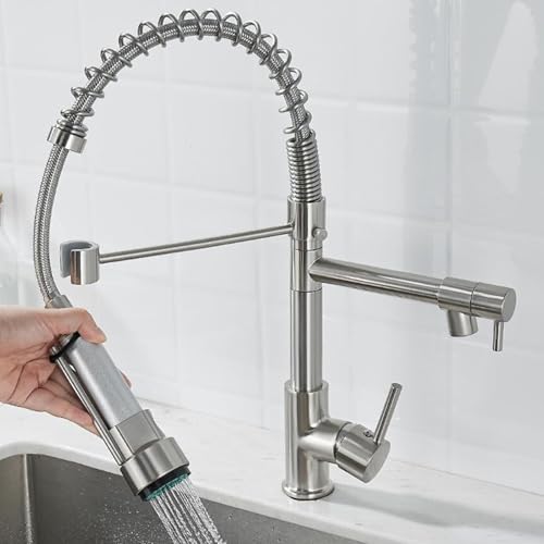 Küchenarmaturen Messing Küchenfeder Wasserhahn Heißes und kaltes Wasser Schwenkbarer Ausziehbarer Küchenspülenhahn-Gebürstet von SdaryWare