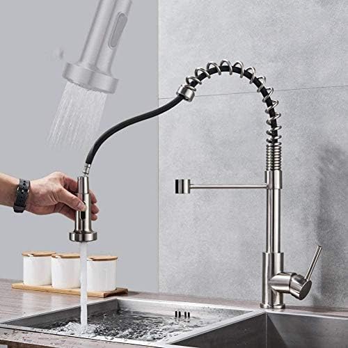 SdaryWare Küchenarmaturen Küchenarmatur Wasserhahn Gebürstetes Nickel Ausziehbarer Küchenhahn Waschbeckenmischer Wasserhahn Deckmontierter Federherunterziehbarer Küchenmi von SdaryWare