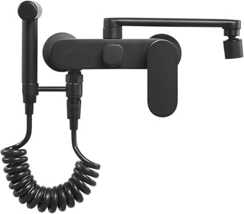SdaryWare Küchenarmaturen Wandmontierter Küchenhahn Schwarz mit Sprühpistole Multifunktions-Küchenmischer aus Messing mit heißem und kaltem Wasser, schwenkbar, 25 cm,25cm-A von SdaryWare