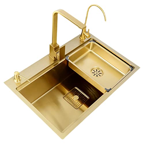 SdaryWare Spüle Küchenspüle Großes Einzelbecken mit Wasserhahn 22 cm tief Großraumspüle Stufenspüle Einzelspüle Einbauspüle mit Zubehör,Gold-80 * 46 * 22cm SdaryWare Spüle Küchenspüle Großes Einzelbecken mit Wasserhahn 22 cm tief Großraumspüle Stufenspüle Einzelspüle Einbauspüle mit Zubehör,Gold-80 * 46 * 22cm von SdaryWare