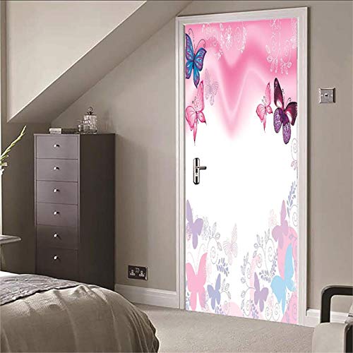 SdmmDa 3D Kreative Türaufkleber Tür Tapete Art Home Dekoration 88x200cm Liebe rosa schön Schmetterling PVC Wasserdicht DIY Abnehmbare wandaufkleber Schlafzimmer Badezimmer Home Dekor wandtattoo von SdmmDa