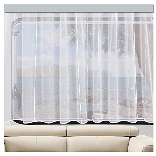 Caravan-Wohnmobil-Store AURI weiß mit weiß-silbernen Streifen | Höhe nach Maß (Wunschhöhe angeben)| Abschluss Unten Zinkband oder Stabsaum Höhe 80-125 cm, Breite wählbar von SeGaTeX home fashion