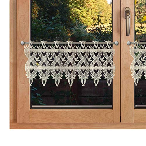Feenhaus-Scheibengardine Ronja sekt | hochwertig gestickter Mini-Scheibenhänger ecru, traditionell hergestellte Vogtländischer Luftspitze | feine, zeitlose Blatt- und Ornament-Stickerei HxB 27 x 86 von SeGaTeX home fashion