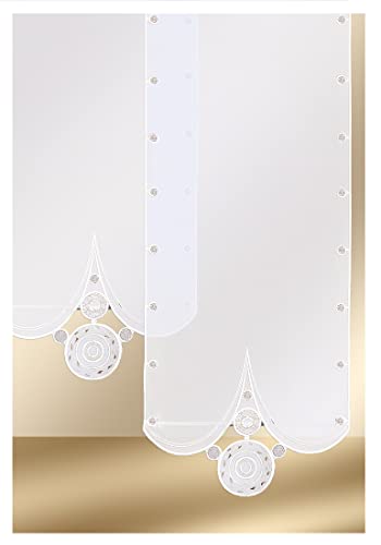 Flächengardine Circle aus Plauener Spitze Schiebevorhang Stickerei in weiß-braun HxB 80 x 60 cm von SeGaTeX home fashion