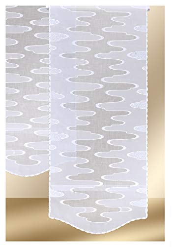 Hochwertige Flächengardine Linnea mit Wellenmuster in weiß Bestickt mit Plauener Spitze 140 x 60 cm mit Tunnelband von SeGaTeX home fashion