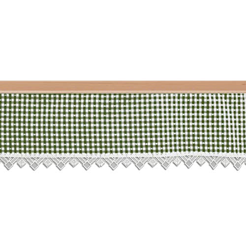 Querbehang Leni grün-weiß kariert mit Reihband und Plauener Spitze passend zur Landhausserie Leni 27 x 134 cm von SeGaTeX home fashion