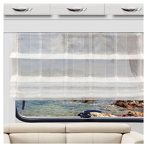 Raffrollo TORVI Creme mit Streifen-Optik Raffstore für Wohnmobil und Caravan Fertiggardine inkl. PVC Flachprofil Höhe 56 cm, Breite wählbar von SeGaTeX home fashion