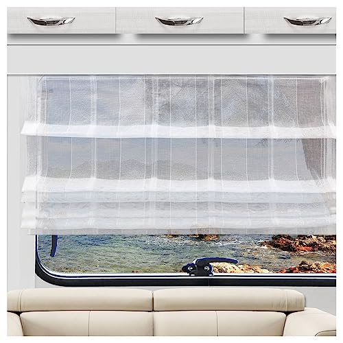 Raffrollo TORVI weiß mit Streifen-Optik Raffstore für Wohnmobil und Caravan Fertiggardine inkl. PVC Flachprofil Höhe 70 cm, Breite wählbar von SeGaTeX home fashion