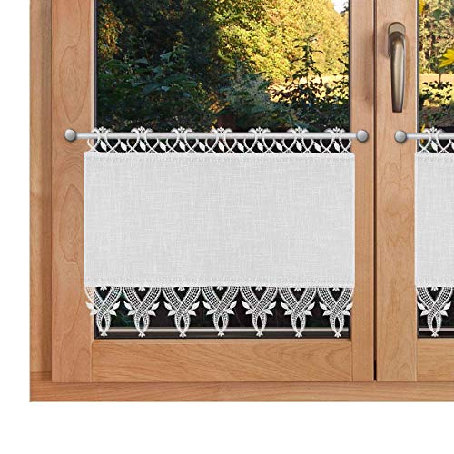 Scheibenhänger Landhausstil Rebecca hochwertige Vogtländische Spitze | Scheibengardine mit Käseleinen-Struktur weiß und Spitzenbesatz | feine, zeitlose Blatt- und Ornament-Stickerei HxB 40 x 102 von SeGaTeX home fashion