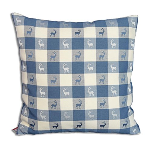 SeGaTeX home fashion 1 Kissenhülle Karo in Blau passend zu Dekoschal Karo in Blau 40 x 40cm - Hirsch von SeGaTeX home fashion