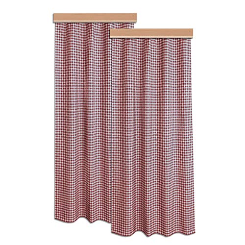 SeGaTeX home fashion 2er Set Landhaus Dekoschal Leni in Rot mit Karo-Muster und kleinen Herzen Übergardine mit Reihband von SeGaTeX home fashion