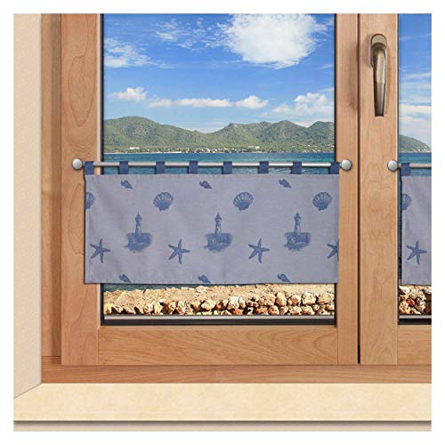 SeGaTeX home fashion Badgardine Maritime Scheibengardine Rügen Muschel Seestern in blau mit Schlaufen 45 x 50 cm von SeGaTeX home fashion