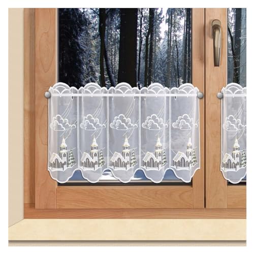 SeGaTeX home fashion Bestickte Weihnachts-Scheibengardine Winterkirche Wintergardine aus Plauener Spitze 38 x 128 cm von SeGaTeX home fashion