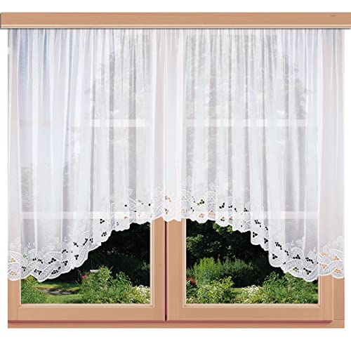 SeGaTeX home fashion C-Bogenstore Emilia Fertiggardine Blumenfensterstore weiß mit Stickereikante aus echter Plauener Spitze 125 x 300 cm von SeGaTeX home fashion