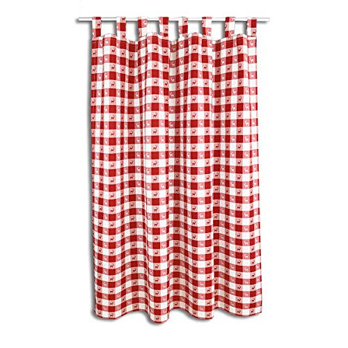 SeGaTeX home fashion Dekoschal Karo mit Hirsch Schlaufenschal mit 8 Schlaufen rot-weißer Landhaus-Vorhang kariert Übergardine 220 x 130 cm von SeGaTeX home fashion