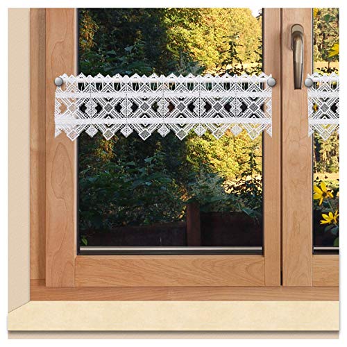 SeGaTeX home fashion Feenhaus-Spitzengardine Leni Scheibenhänger Plauener Luftspitzenstickerei Scheibengardine weiß 14 cm hoch passend zu Landhaus-Serie Leni von SeGaTeX home fashion