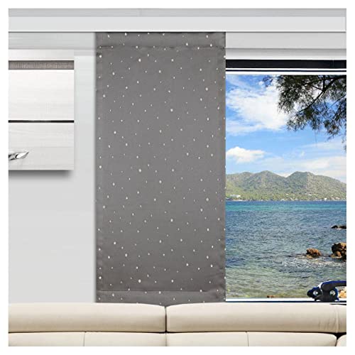 SeGaTeX home fashion Flächengardine Wohnwagen-Dekopaneele Cupido grau Caravan-Gardine Bestickt gepunktet Fertigung nach Maß (Wunschhöhe angeben) Höhe 80-130 cm, Breite wählbar von SeGaTeX home fashion