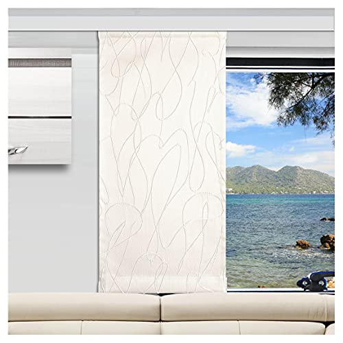 SeGaTeX home fashion Flächengardine Wohnwagen-Dekopaneele Joran in wollweiß Caravan-Gardine mit Effektstickerei Fertigung nach Maß (Wunschhöhe angeben) Höhe 40-80 cm, Breite wählbar von SeGaTeX home fashion