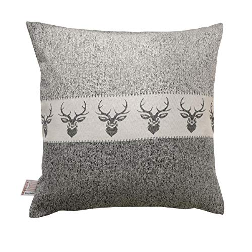 SeGaTeX home fashion Hochwertige Kissenhülle Alpin Hirsch grau Exklusives Landhaus-Design 40x40 cm von SeGaTeX home fashion