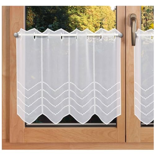 Scheibengardine Amira aus Vogtländischer Spitze - Modernes Panneaux mit weißem Perlenschnur-Muster | Zeitlose Kurzgardine für jeden Raum | Halbtransparenter Scheibenhänger Höhe x Breite 45 x 128 cm von SeGaTeX home fashion