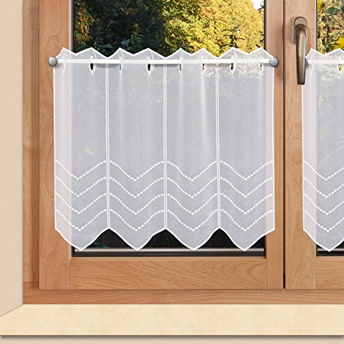 SeGaTeX home fashion Kurzgardine Scheibengardine Amira Panneau mit weißem Perlenschnur-Muster aus Plauerner Spitze 45 x 112 von SeGaTeX home fashion