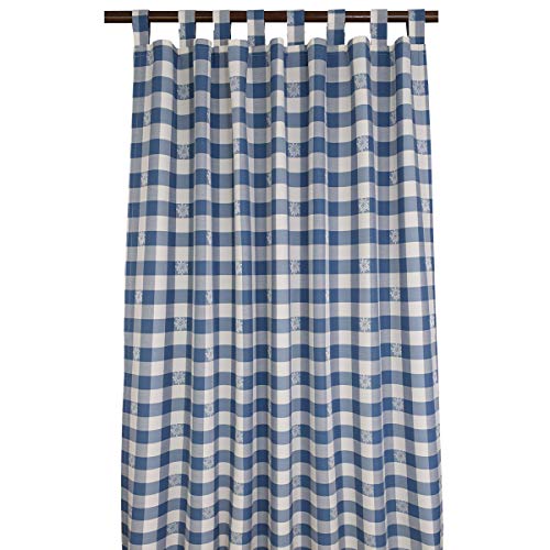 SeGaTeX home fashion Landhaus-Vorhang Karo mit Edelweiß blau-weiß Deko-Schlaufenschal mit 8 Schlaufen Übergardine 175 x 130cm von SeGaTeX home fashion