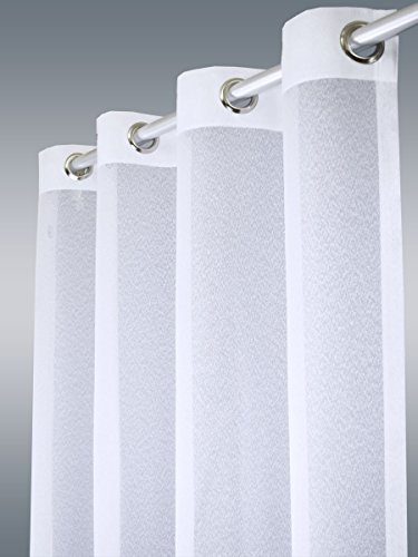 Langstore Sophie in weiß mit Chrom-Ösen | Edler Ösenschal als Fertigstore halbtransparent | Zeittlose Gardine komplett Sablé | Leichter Vorhang für dezenten Sichtschutz Höhe x Breite 220 x 180 cm von SeGaTeX home fashion