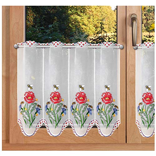 SeGaTeX home fashion Panneau Scheibengardine Bienchen mit bunten Sommerblumen Plauener Spitze Scheibenhänger 45 x 112 cm von SeGaTeX home fashion