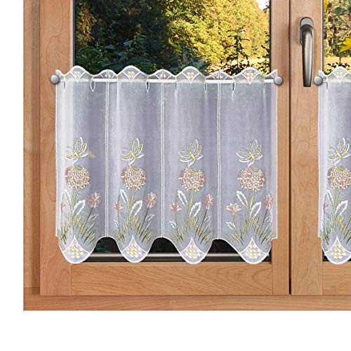 SeGaTeX home fashion Panneau Scheibengardine Hyazinthe lachs-rosé Bestickt mit Plauener Spitze Scheibenhänger mit Blumen-Motiv 45 x 80 cm von SeGaTeX home fashion