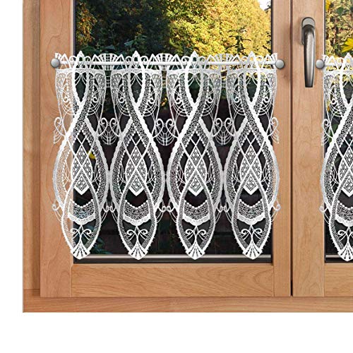 Fein gestickter Scheibenhänger Alisa | aufwändig gesticktes Sockel-Panneaux | Luftspitzen-Stickerei mit edlen Ornamenten weiß | Scheibenhänger aus Vogtländischer Spitze Höhe x Breite 45 x 64 cm von SeGaTeX home fashion