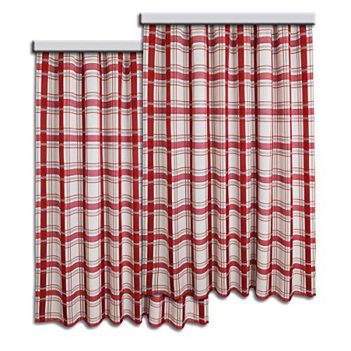 SeGaTeX home fashion Set Dekoschal Hetty Rot-Weiß kariert 2er-Pack / 2 Stück Landhaus-Vorhang mit Reihband Landhausserie Hetty von SeGaTeX home fashion